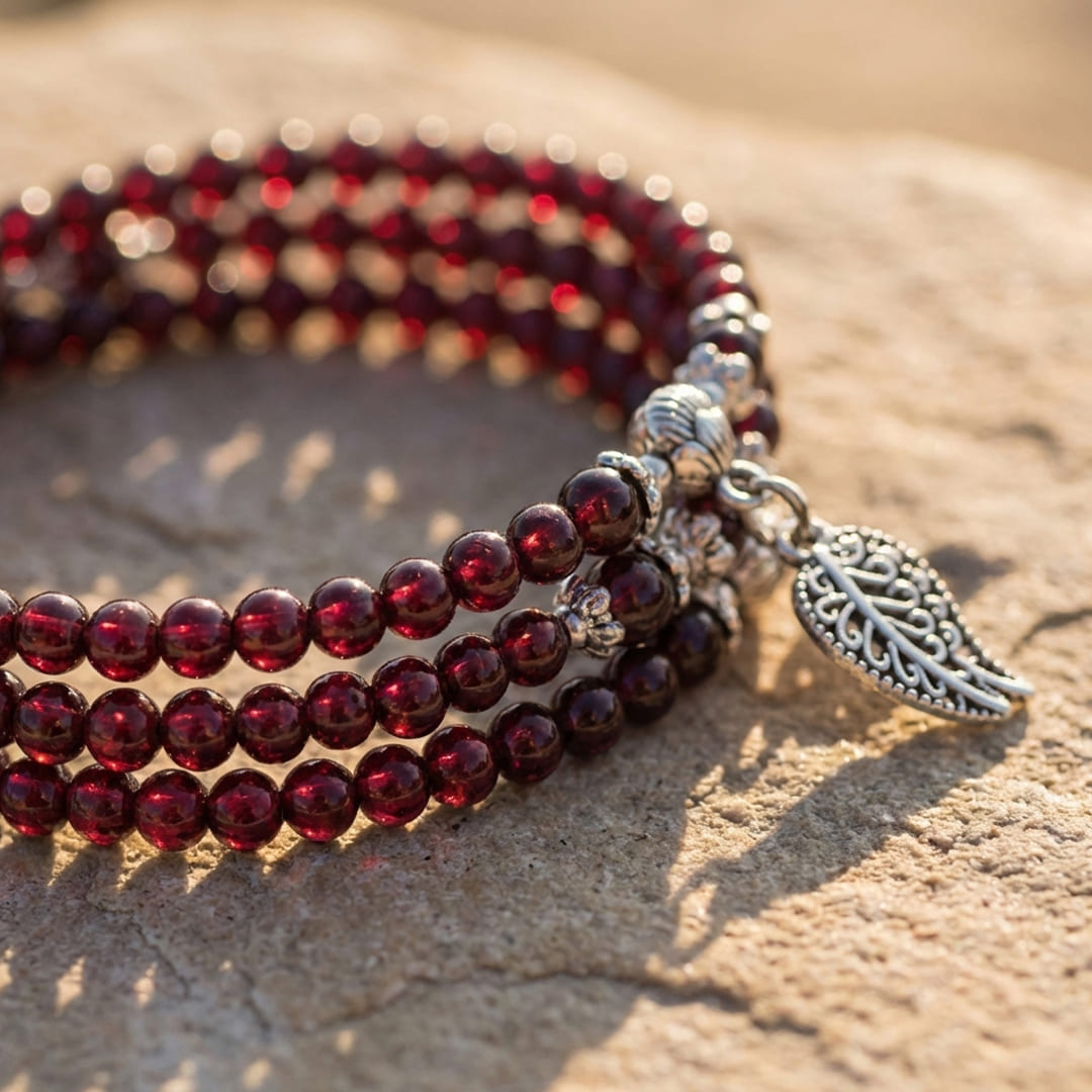 Bracelet Multi-tours "Abondance" en Grenat