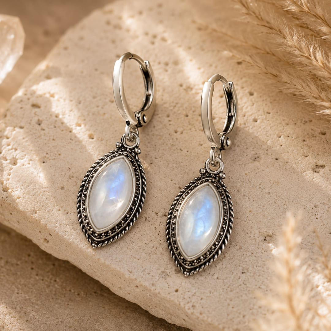 Boucles d'Oreilles "Clair de Lune" en Pierre de Lune