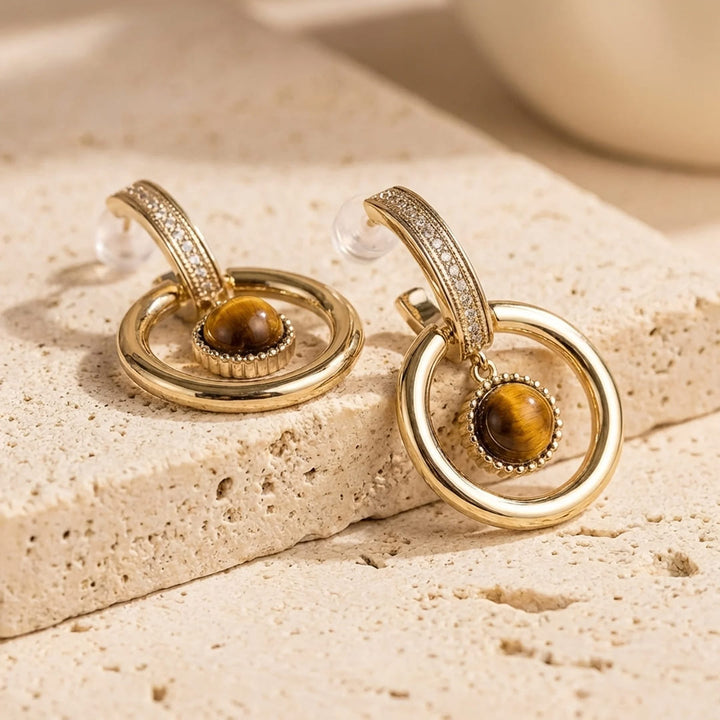 Boucles d’Oreilles "Éclat Félin" en Œil de Tigre