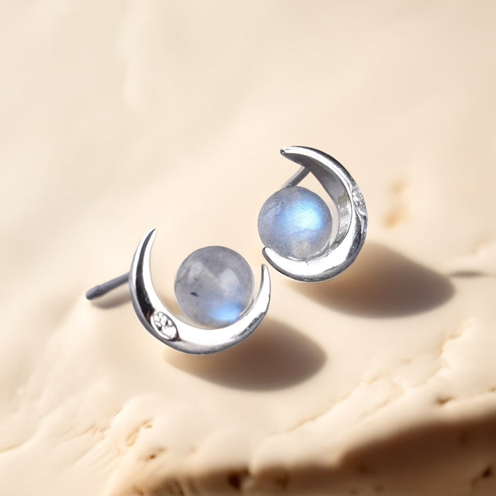 Boucles d'Oreilles "Lunes Mystiques" en Labradorite