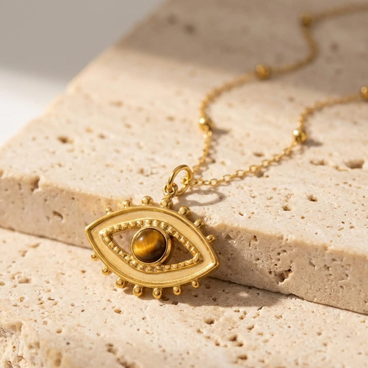 Collier "Mauvais Oeil" en Oeil de Tigre