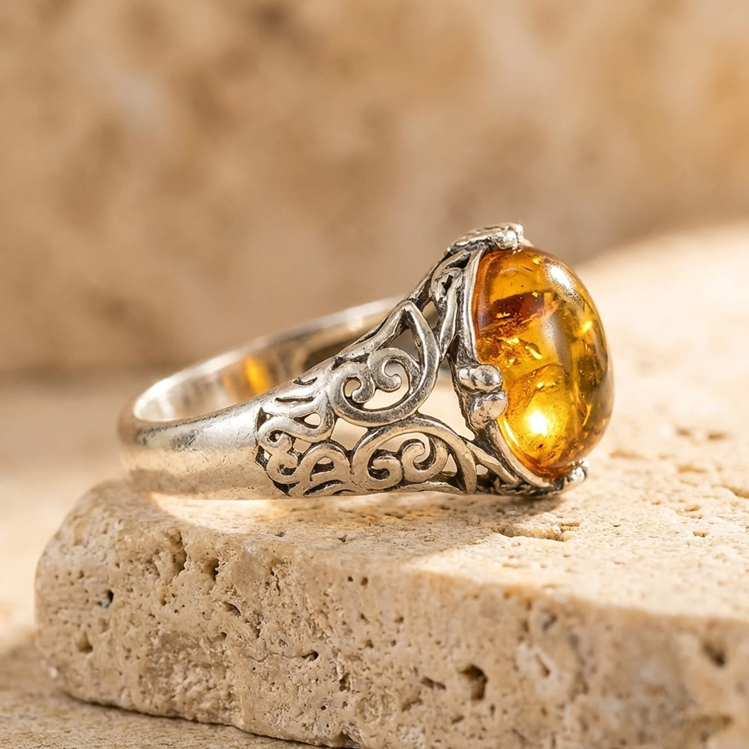 Bague Ajustable "Éclat Solaire" en Ambre