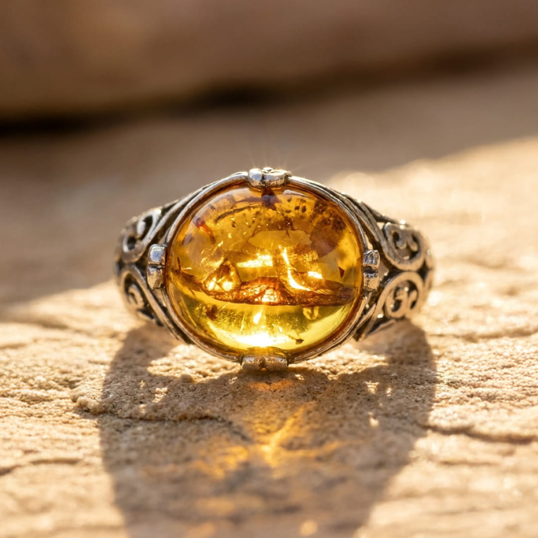 Bague Ajustable "Éclat Solaire" en Ambre