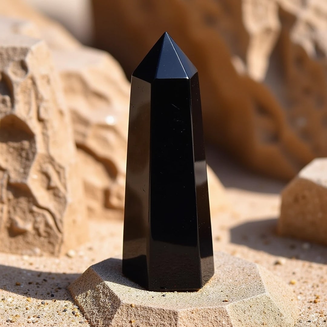 Pointe Protection Symbolique en Obsidienne Noire