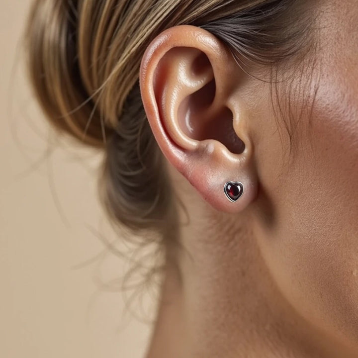 Boucles d'Oreilles "Coeur Passion" en Grenat & Métal Argenté