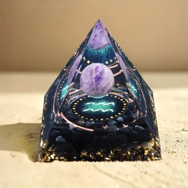 Orgonite Signe Astrologique en Améthyste & Obsidienne