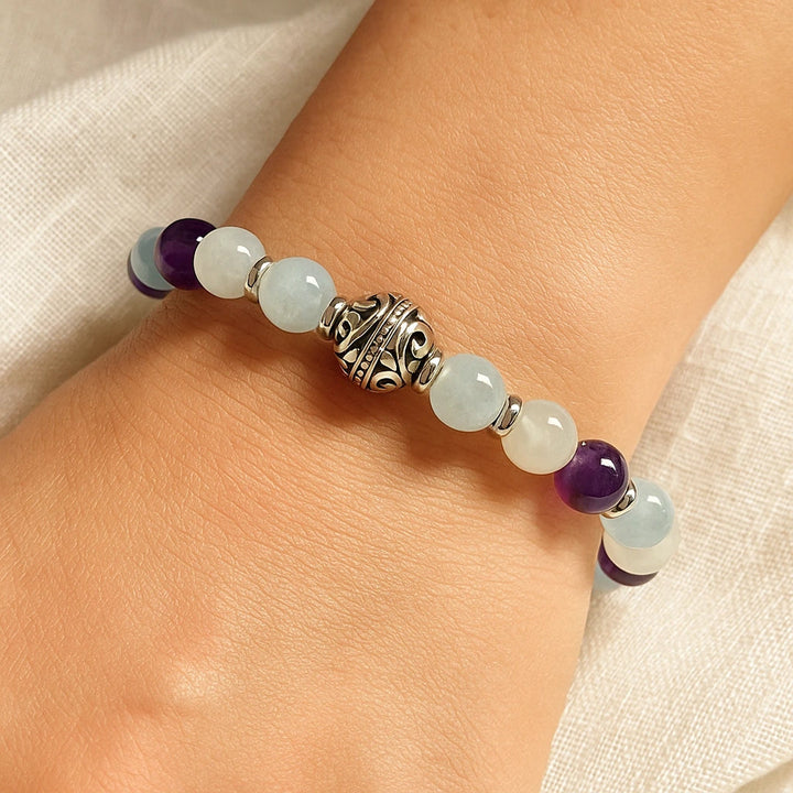 Bracelet Premium "Équilibre Intérieur" en Améthyste, Aigue-Marine & Pierre de Lune