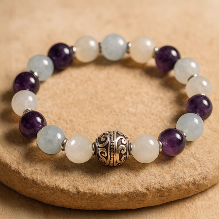 Bracelet Premium "Équilibre Intérieur" en Améthyste, Aigue-Marine & Pierre de Lune