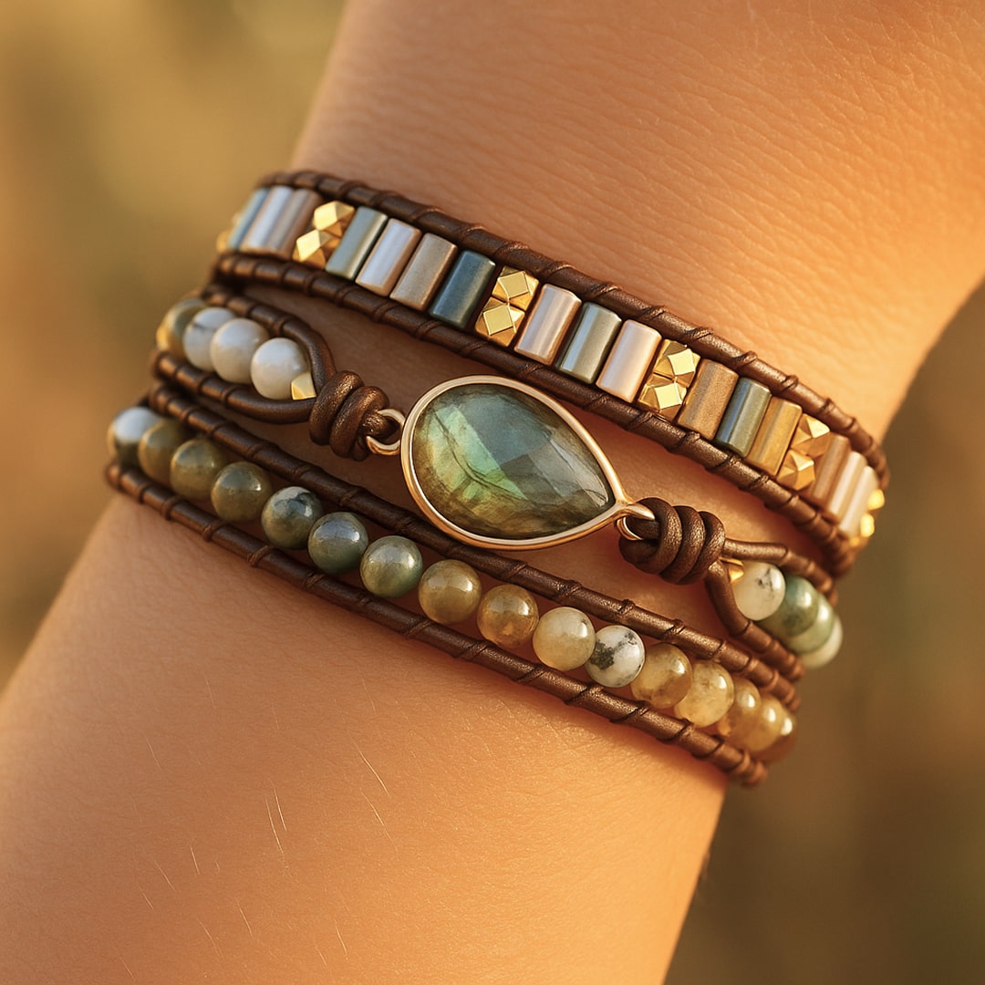 Bracelet Wrap "Protection Symbolique" en Labradorite