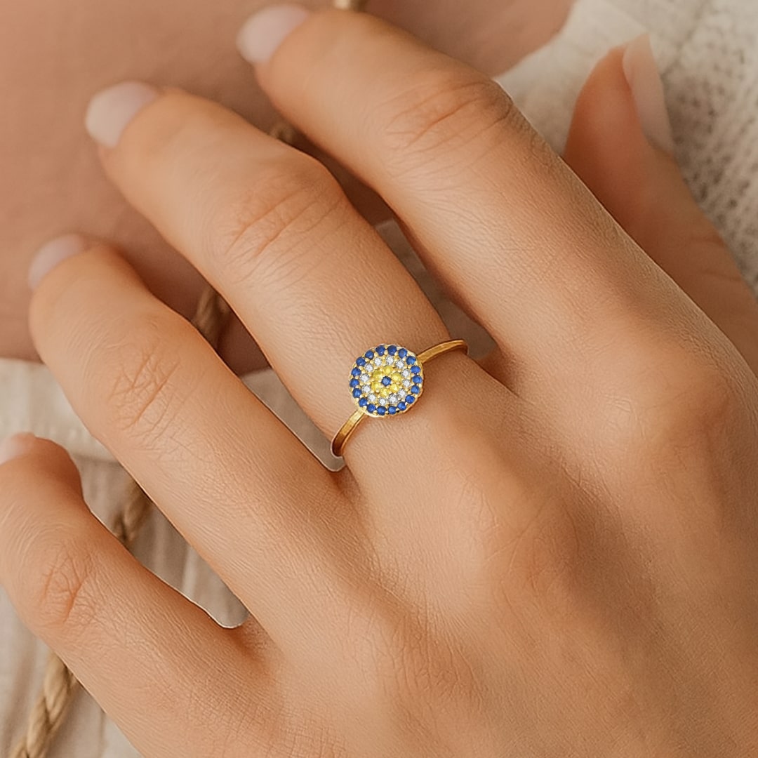 Bague Motif Œil Bleu – Symbole Traditionnel de Protection