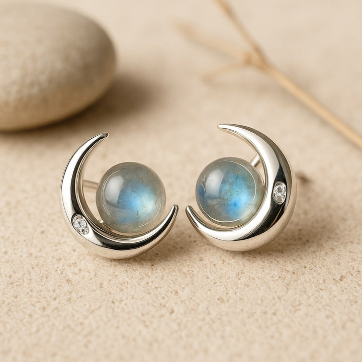 Boucles d'Oreilles "Lunes Mystiques" en Labradorite