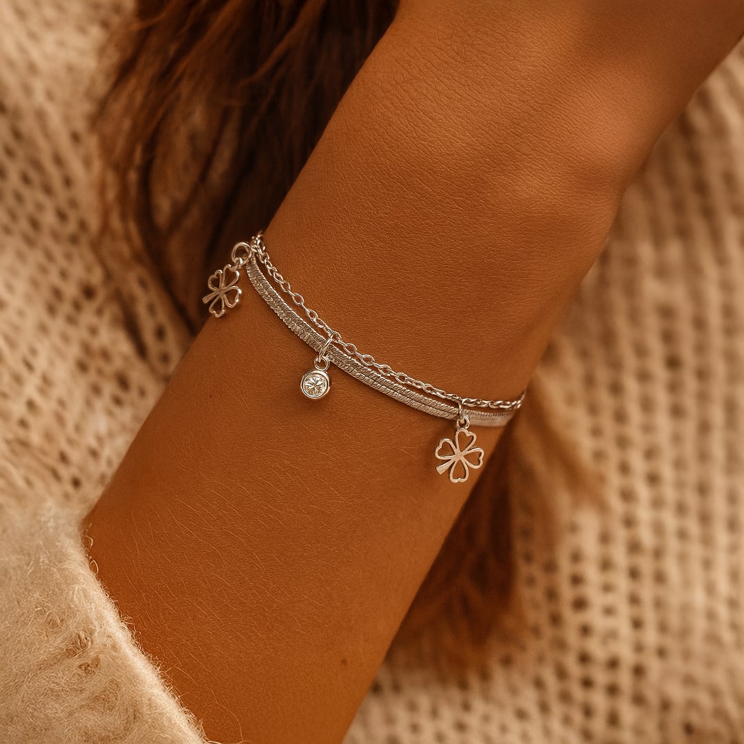 Bracelet "Trèfle Enchanté" - Couleur Or / Argent