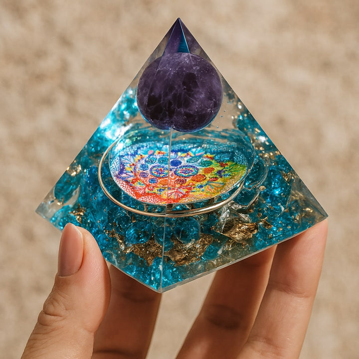 Orgonite "Refuge" en Améthyste & Quartz Bleu