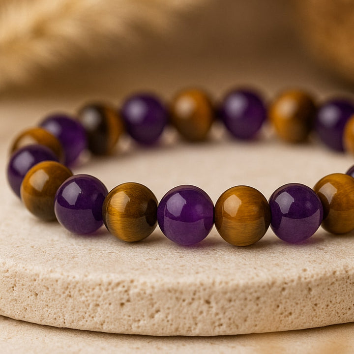Bracelet "Délivrance" en Améthyste & Oeil de Tigre