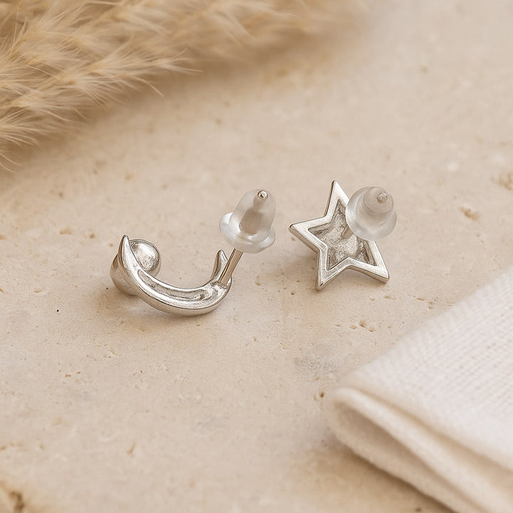 Boucles d'Oreilles "Lune Étoile" en Labradorite & Métal Argenté