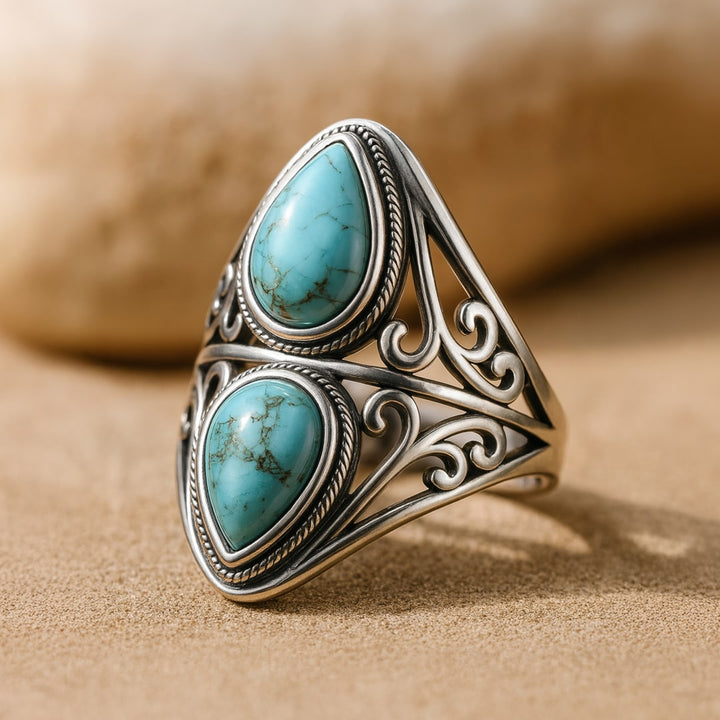 Bague "Echo Protecteur" en Turquoise, Finition Argentée