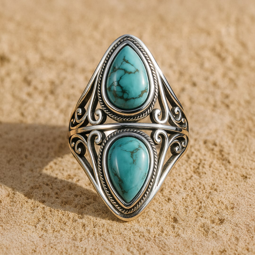 Bague "Echo Protecteur" en Turquoise, Finition Argentée