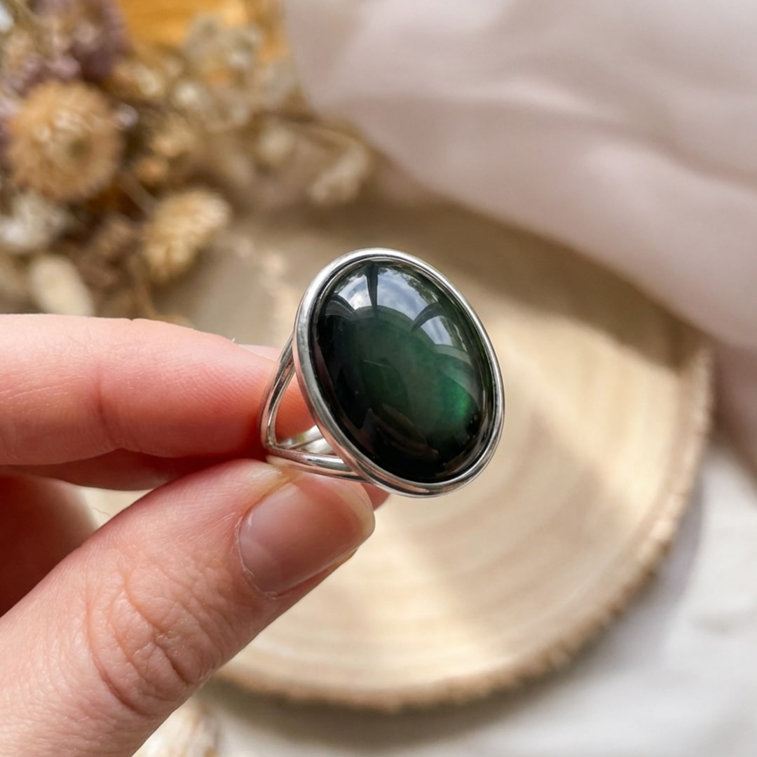 Bague Ajustable "Éveil de L'Âme" en Obsidienne Œil Céleste