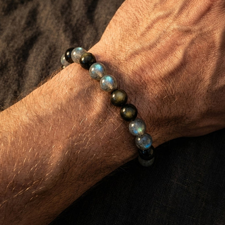 Bracelet "Refuge Spirituel" en Labradorite & Obsidienne Dorée