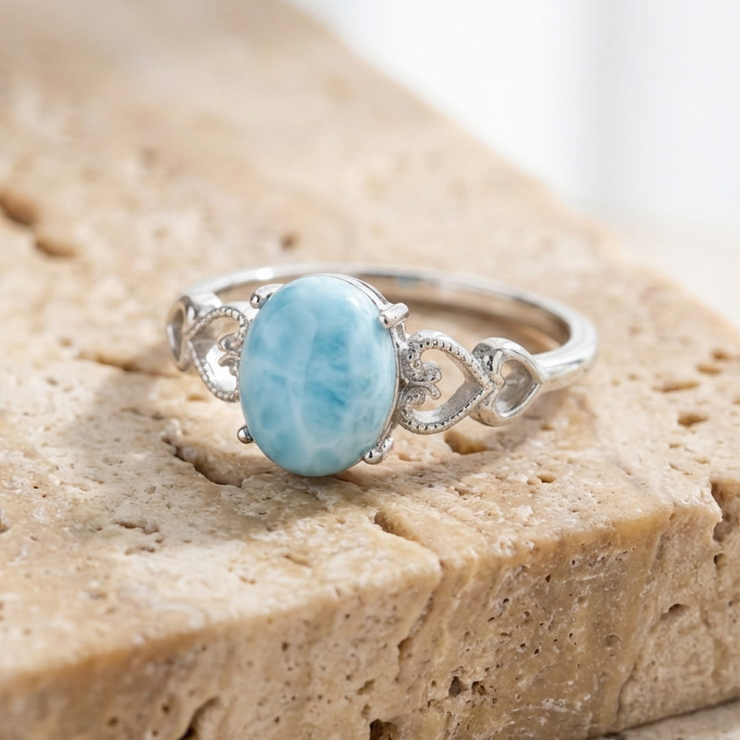 Bague Ajustable "Lagon Intérieur" en Pierre de Larimar