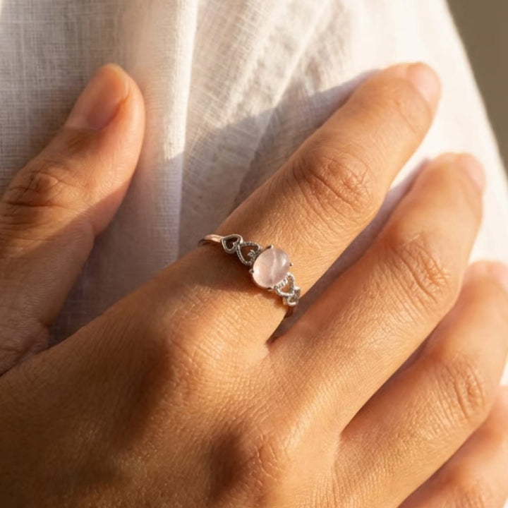 Bague Ajustable "Sérénité Rose" en Quartz Rose