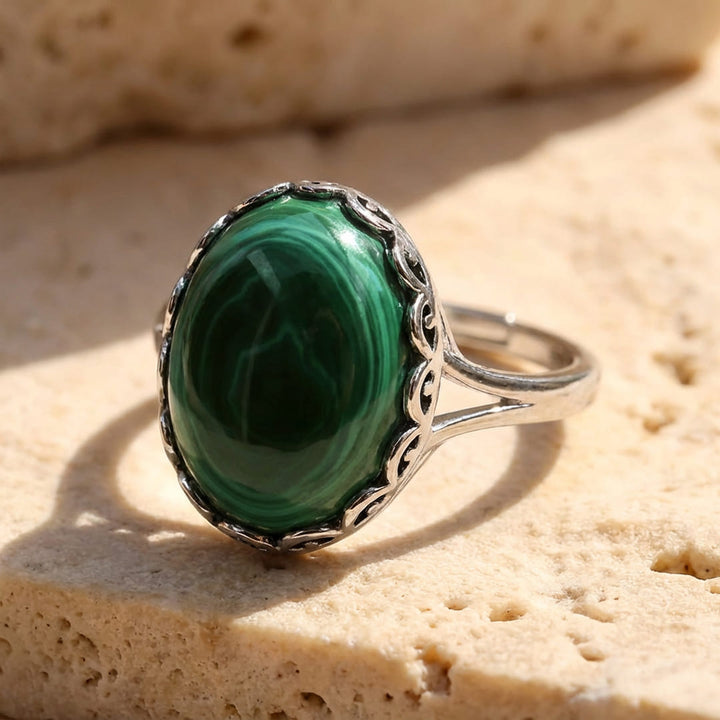 Bague Ajustable "Métamorphose" en Malachite