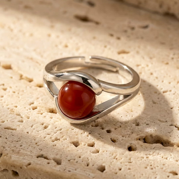Bague Ajustable "Élan Intérieur" en Agate Rouge