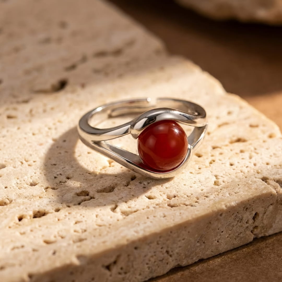 Bague Ajustable "Élan Intérieur" en Agate Rouge