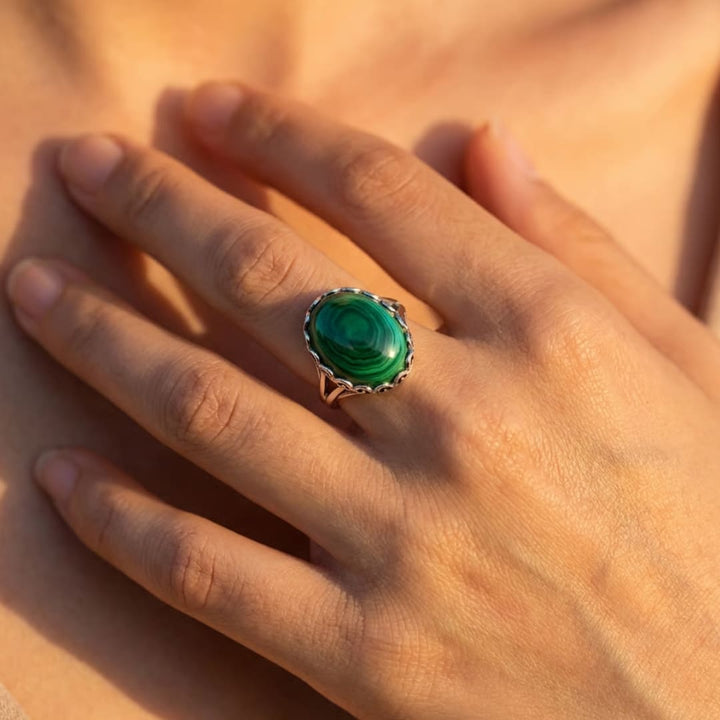 Bague Ajustable "Métamorphose" en Malachite