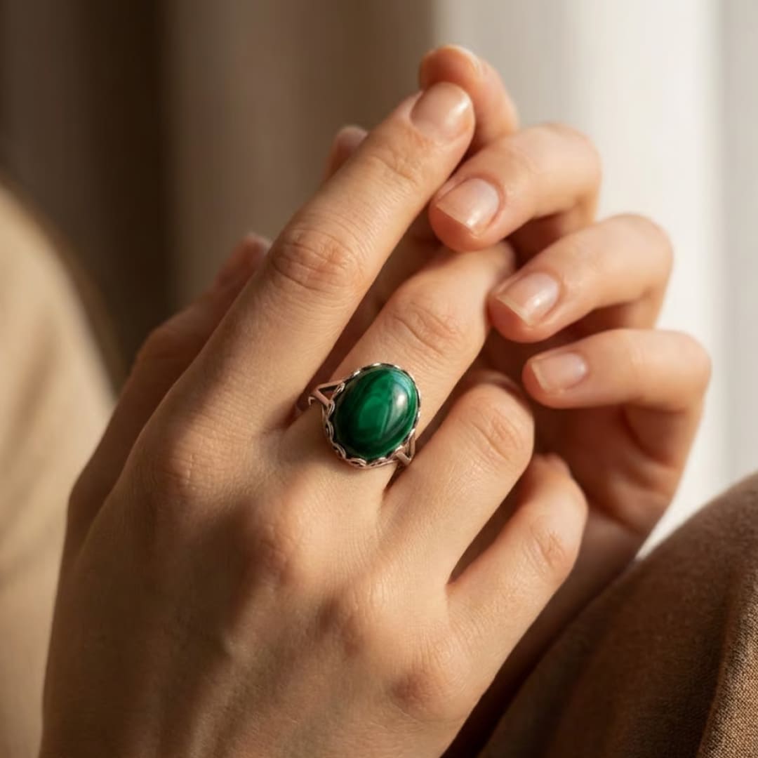 Bague Ajustable "Métamorphose" en Malachite