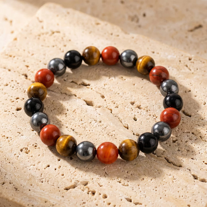 Bracelet "Ancrage & Protection" en Tourmaline, Jaspe Rouge, Hématite & Oeil de Tigre