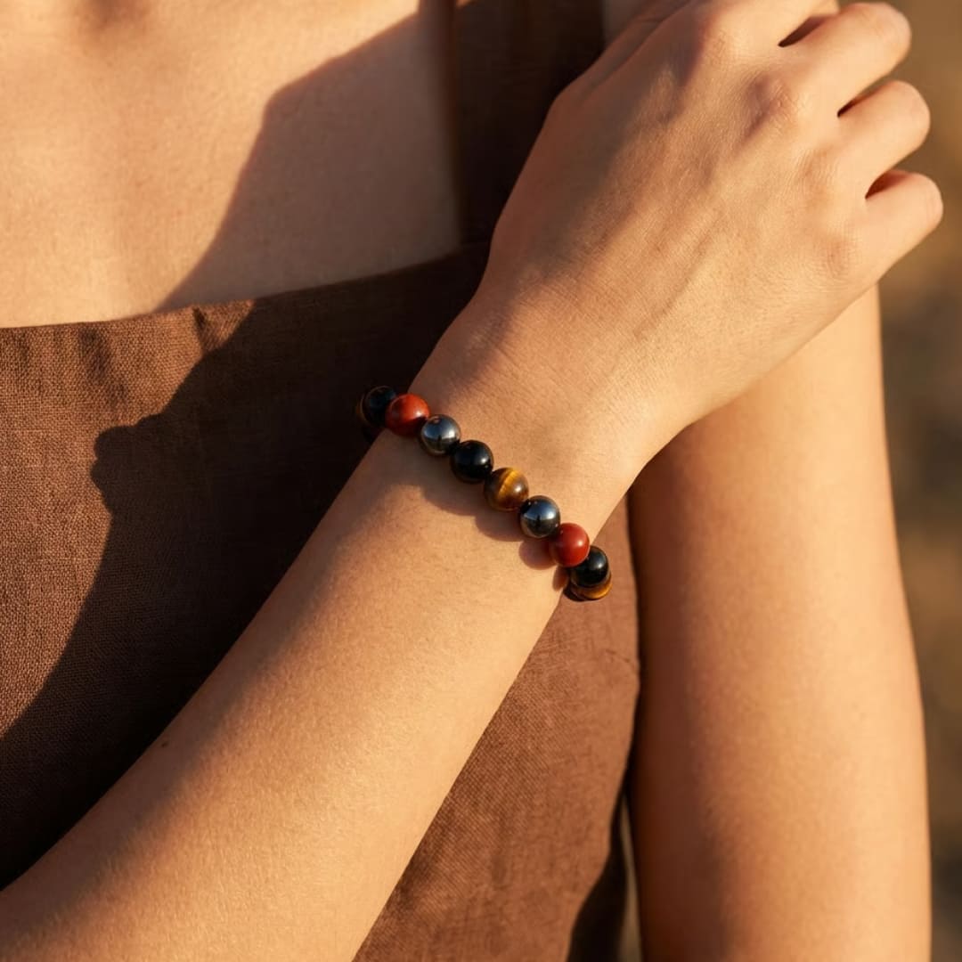 Bracelet "Ancrage & Protection" en Tourmaline, Jaspe Rouge, Hématite & Oeil de Tigre
