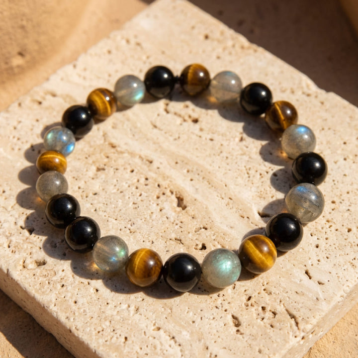 Bracelet "Protection Ultime" en Tourmaline, Oeil de Tigre & Labradorite