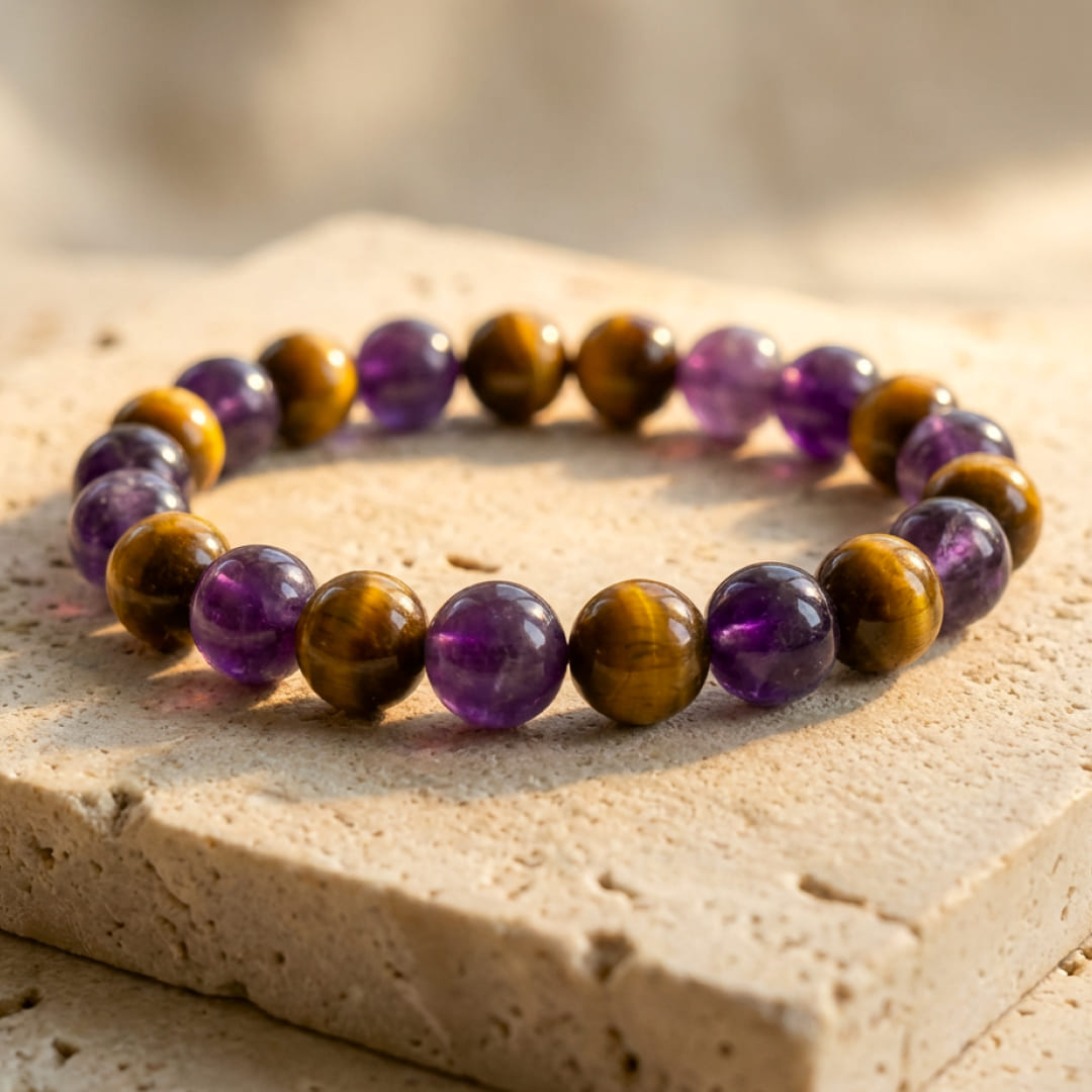 Bracelet "Délivrance" en Améthyste & Oeil de Tigre