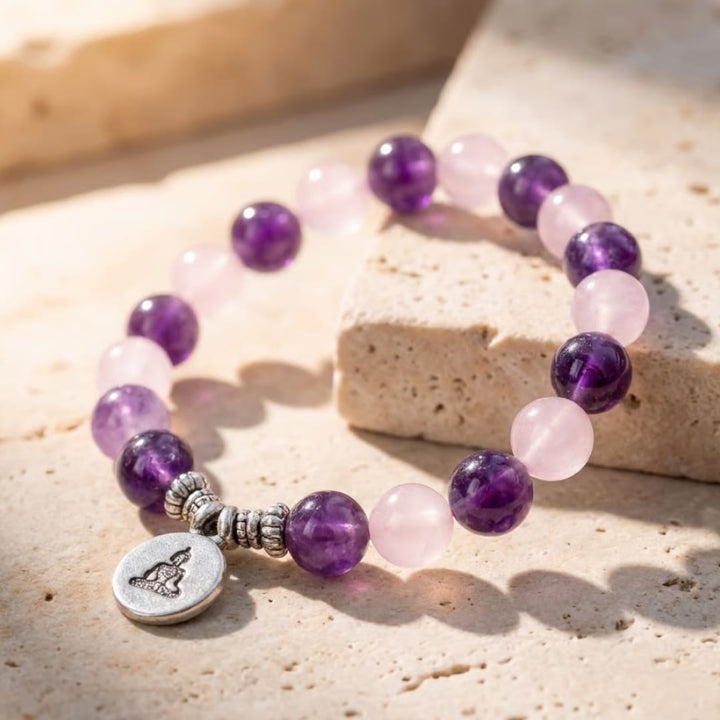 Bracelet "Amour & Spiritualité" en Améthyste & Quartz Rose
