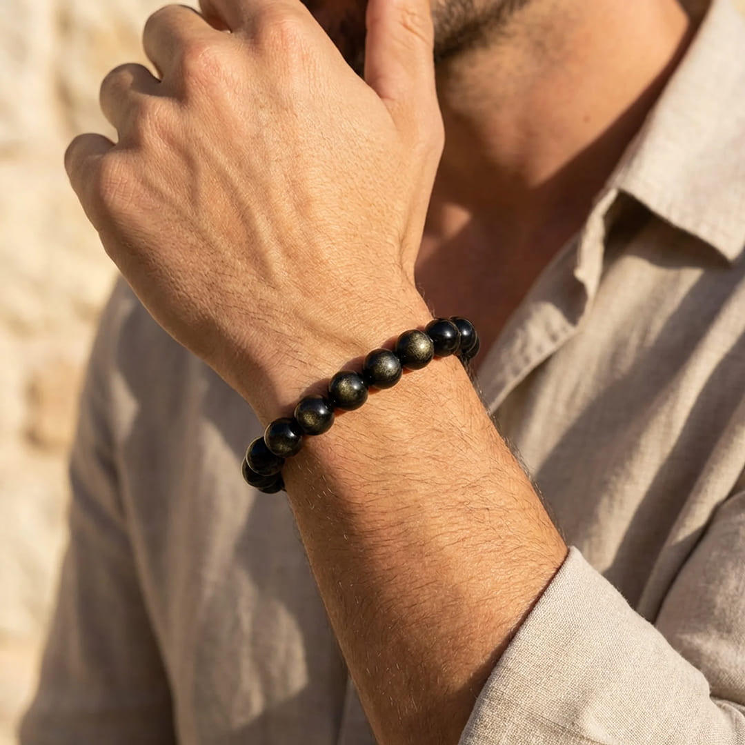 Bracelet "Halo de Lumière" en Obsidienne Dorée
