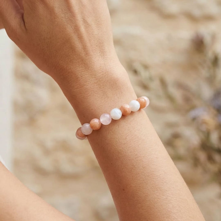 Bracelet "Vénus" en Pierre de Soleil, Quartz Rose & Pierre de Lune