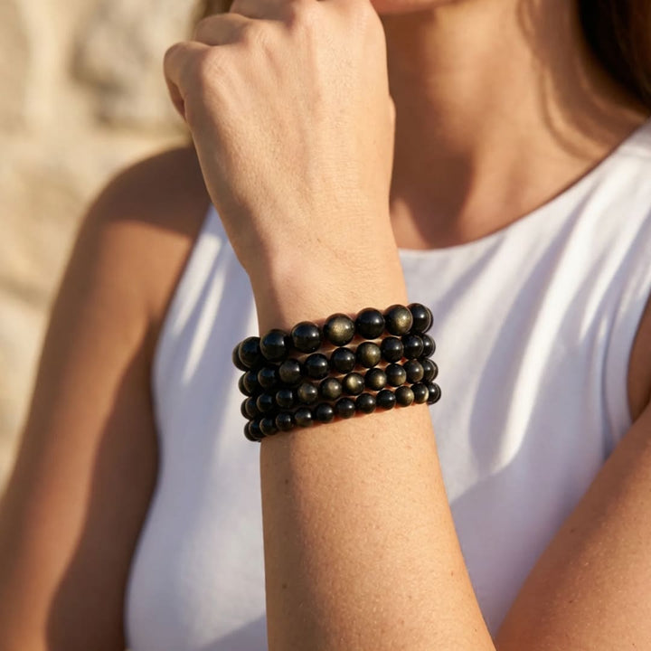 Bracelet "Halo de Lumière" en Obsidienne Dorée