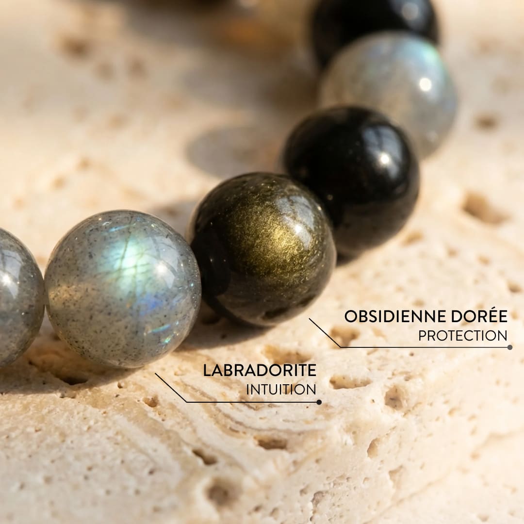 Bracelet "Refuge Spirituel" en Labradorite & Obsidienne Dorée