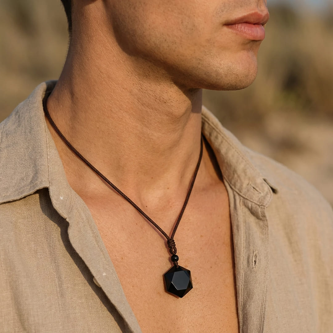 Pendentif "Étoile" en Obsidienne Noire
