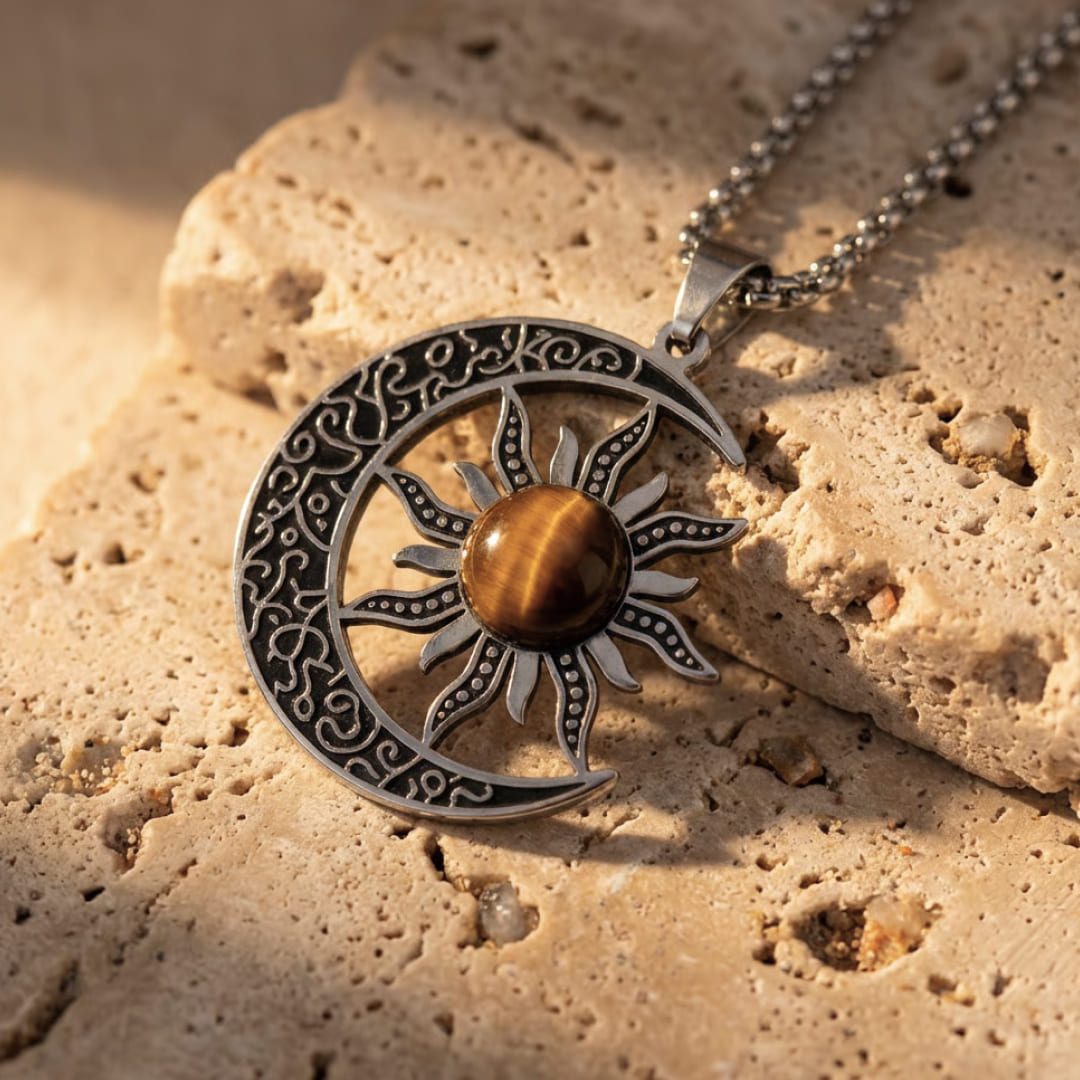Pendentif "Équilibre Cosmique Lune-Soleil" en Oeil de Tigre