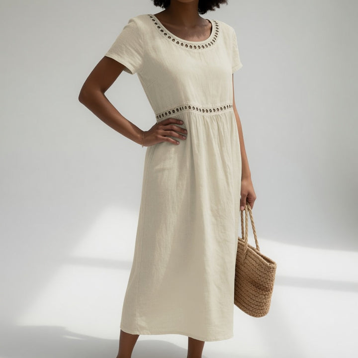 Robe Gabrielle| Robe mi-longue 100% coton brodée féminité douce
