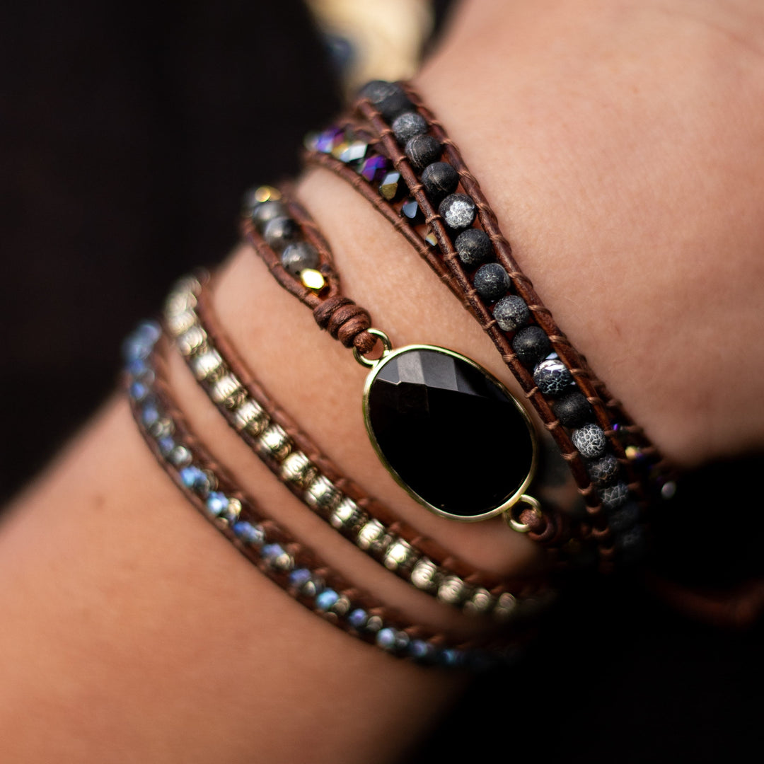 Bracelet Wrap "Symbole de Maîtrise" en Onyx