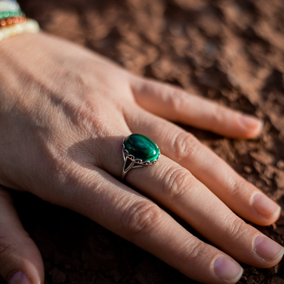 Bague Ajustable "Métamorphose" en Malachite