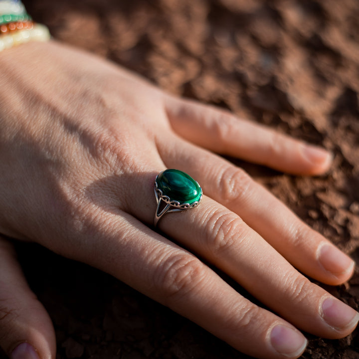 Bague Ajustable "Métamorphose" en Malachite