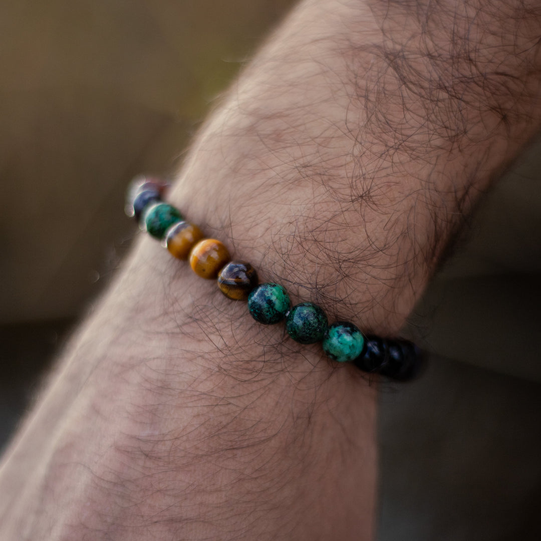 Bracelet "Energies Protectrices" en Oeil de Tigre, Oeil de Taureau, Turquoise Africaine & Onyx