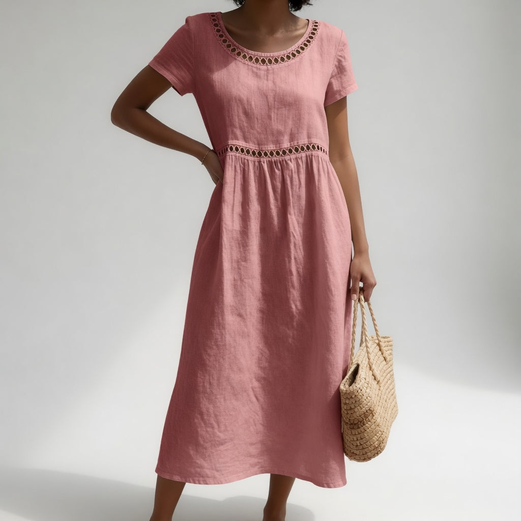 Robe Gabrielle| Robe mi-longue 100% coton brodée féminité douce