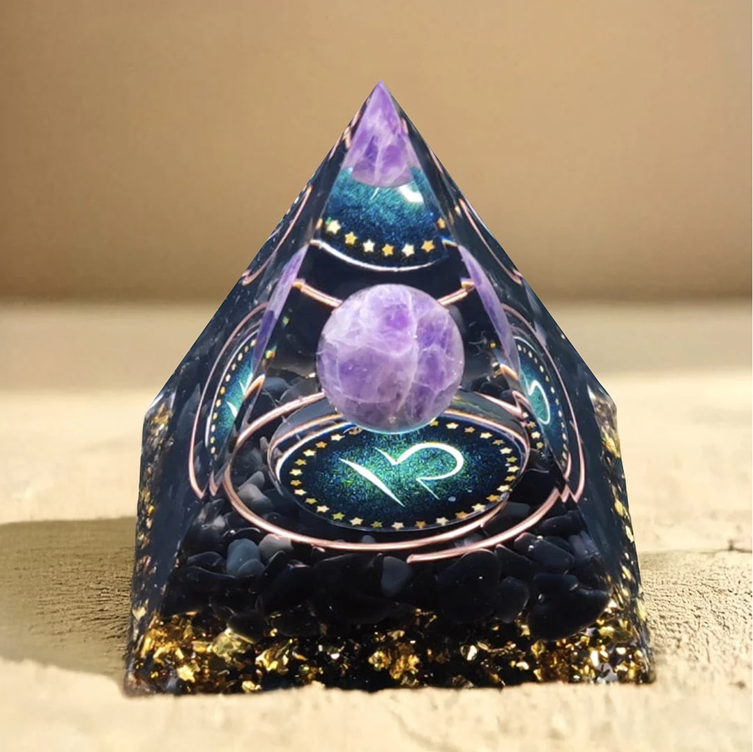 Orgonite Signe Astrologique en Améthyste & Obsidienne