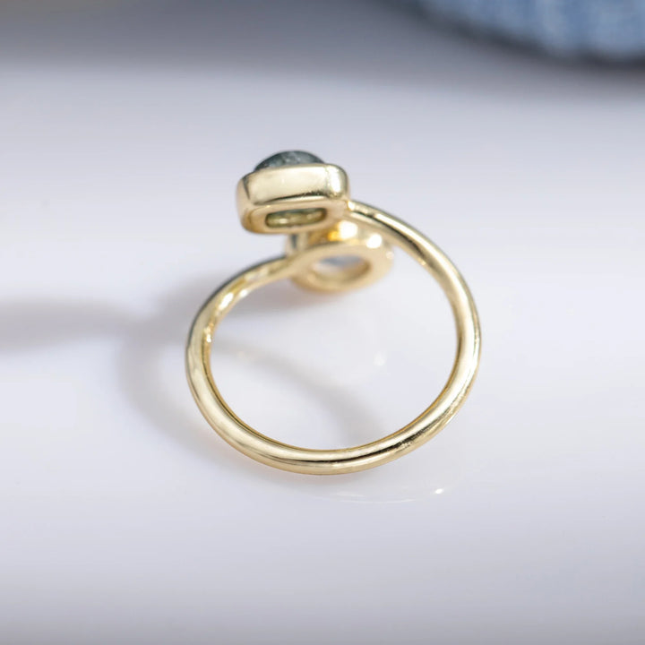 Bague Ajustable "Isha" en Labradorite & Pierre de Lune