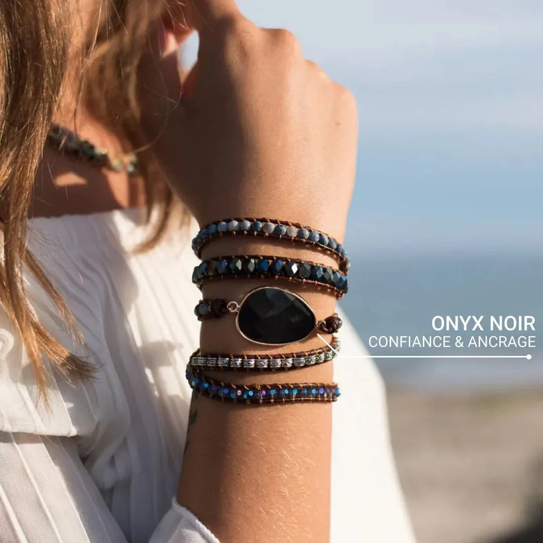Bracelet Wrap "Symbole de Maîtrise" en Onyx